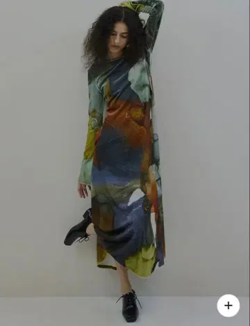 Ameri 2WAY RUST INK ART VELOUR DRESS