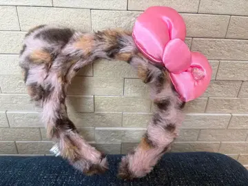 USJ 레오파드 무늬 머리띠 핑크 리본