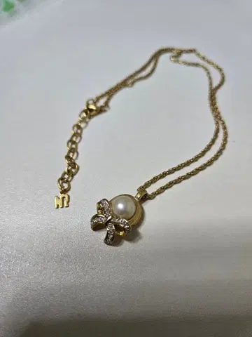 NINA RICCI 골드 리본 펄 목걸이