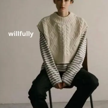 willfully 케이블 니트 베스트 아이보리