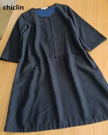 치크린 chiclin 울 원피스 일본제 히요쿠 버튼 네이비 컬러