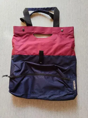 SAZABY 토트백 적자색과 네이비 컬러