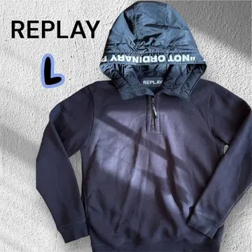 REPLAY 리플레이 하프 지퍼 후드티 L 블랙