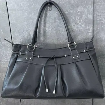 블랙 가죽 드로우 스트링 토트백