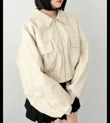 Heather 인조 가죽 WZIP 숏 블루종 자켓 아우터