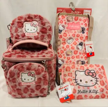 [새상품] 시마무라 x 키티 콜라보 레오파드 무늬 핑크 4종 세트 갸루