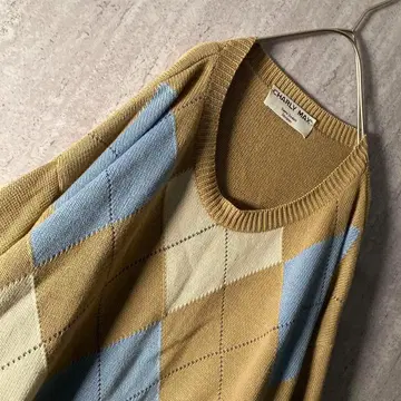 빈티지 니트 아가일 무늬 개성파 빅 루즈 베이지 XL 상당