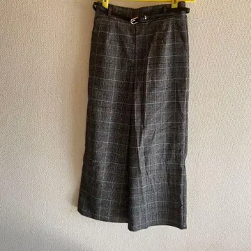 그레이 계열 체크 와이드 팬츠 벨트 포함