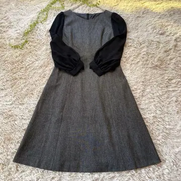 스트로베리 필드 원피스 플레어 쉬폰 7부 소매 이소재 도킹