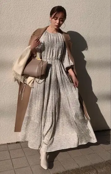 anuans 플리츠 롱 원피스