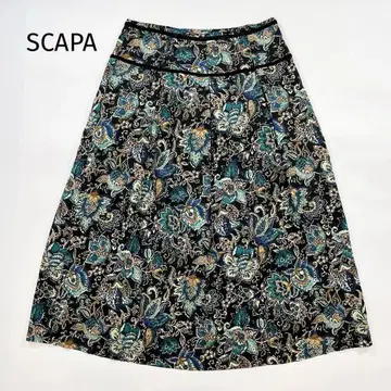SCAPA 스캐파 올 패턴 롱 스커트 울 실크 42 블루 계열