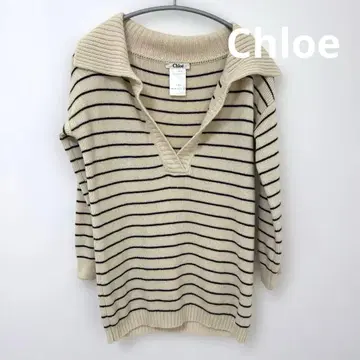 끌로에 카라 부착 보더 니트 스웨터 T XS 7부 소매