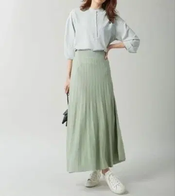 쿠미쿄쿠 니트 플리츠 롱 스커트