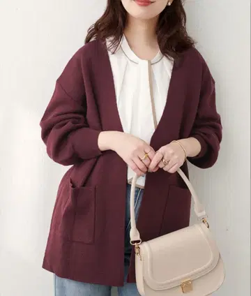 [ NaturalCouture ] 깔끔한 니트 미들 기장 가디건 보르도