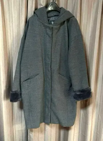 w closet 더블 클로젯 코트 그레이 후드 퍼