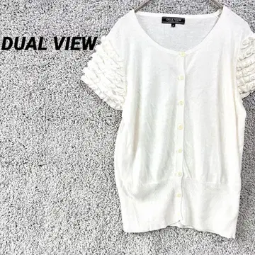 3377 듀얼뷰 반팔 가디건 티셔츠 깃털 프릴 흰색 화이트