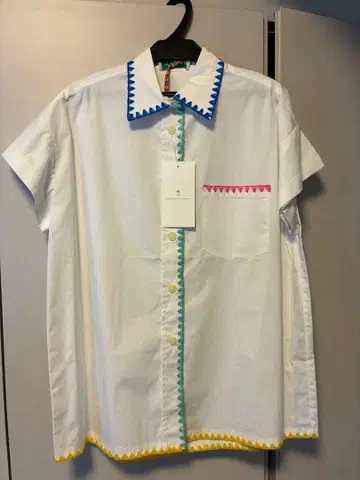 UNITED ARROWS 컬러풀 자수 화이트 셔츠