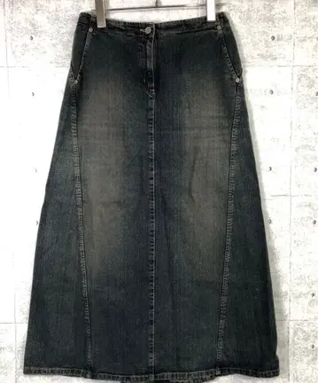 90s 00s BENETTON 구제 의류 에이징 가공 데님 롱 스커트
