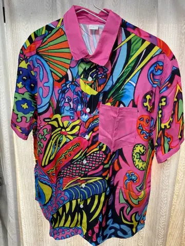 남성용 사이키델릭 올 패턴 핑크 반팔 셔츠