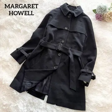 [ 마가렛호웰 ] 울 트렌치코트 가죽 벨트 네이비 스탠 칼라