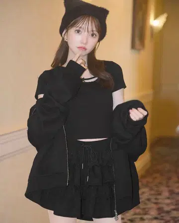 미셸마카롱 백리본 레이스 3종 셋업 블랙