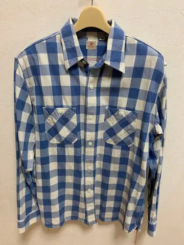 SUGAR CANE 파랑 x 화이트 블록 체크 긴팔 셔츠 사이즈 L