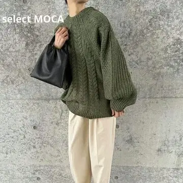 W529 select MOCA 헤링본 돌먼 오버 니트