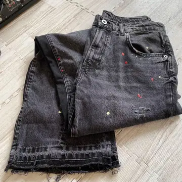 ZARA 남성용 페인트 가공 블랙 데님 팬츠