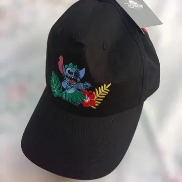 새상품 디즈니 리조트 스티치 자수 캡 블랙