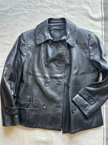 DAMA 블랙 더블 브레스트 가죽 자켓