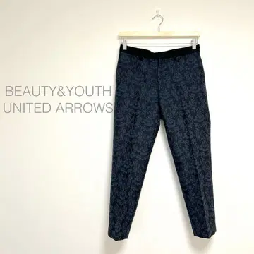 BEAUTY&YOUTH 테이퍼드 팬츠 슬랙스 꽃무늬 네이비 x 블랙 S