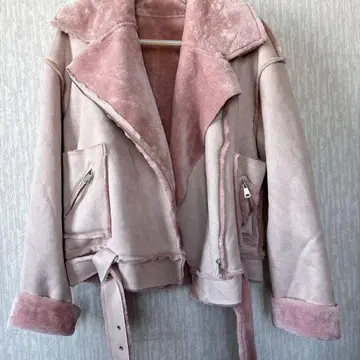 핑크 인조 모피 무스탕 코트 퍼 자켓