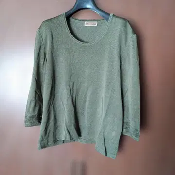 Linear 올리브 그린 실크 100% 니트 긴팔 상의