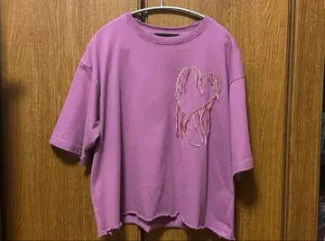 GRANCY 퍼플 하트 자수 T셔츠 L