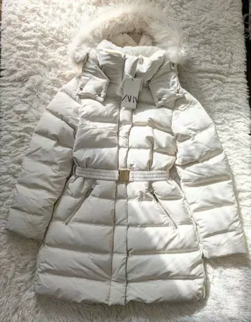 ZARA 새상품 다운 코트 퍼, 후드 부착 아우터 자켓 화이트 S