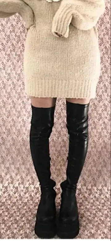 onespo 니하이 부츠 블랙 M 통굽