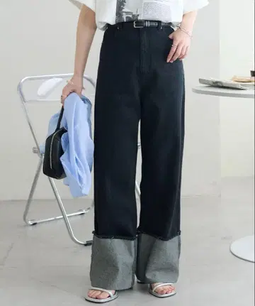 새상품급 DISCOAT 코튼 데님 롤업 팬츠