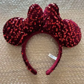 디즈니 머리띠 리본 크리스마스 스팽글 벨로아 빨간색