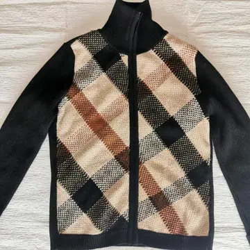 DACS 체크 무늬 긴팔 가디건 블랙 하이넥 블랙 38