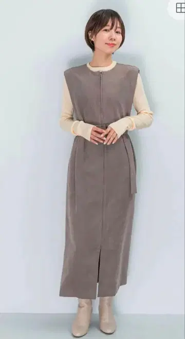 프론트 지퍼 레이어드 원피스