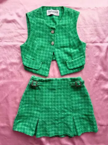 Bershka 그린 체크 스커트 셋업