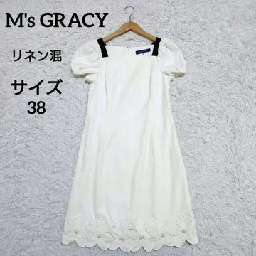 엠즈 그레이시 마 혼방 무릎 기장 원피스 꽃무늬 자수 펄 아이보리 M