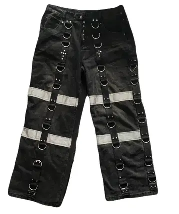 리메이크 스트랩 포함 블랙 데님 팬츠