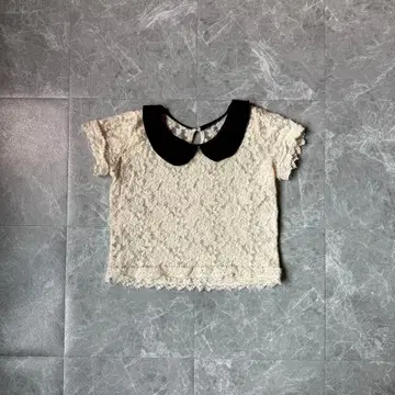아이보리 레이스 블라우스 둥근 카라 반팔 페미닌 블라우스