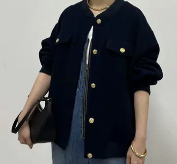 Loungedress 트위드 바시티 자켓 네이비