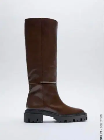 자라 ZARA 가죽 트랙 밑창 롱 부츠 천연 가죽 통굽