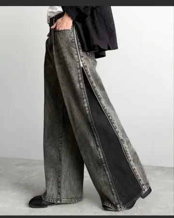 사이드 지퍼 사용 빈티지 가공 데님 팬츠