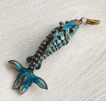 중국 공예품 칠보 물고기 모티브 펜던트 탑 빈티지 클루아조네 실버