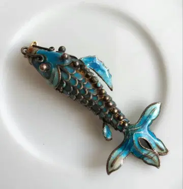 중국 공예품 칠보 물고기 모티브 펜던트 탑 빈티지 클루아조네 실버