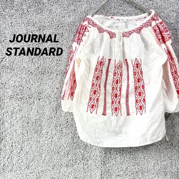 3379 저널 스탠다드 칠부 상의 자수 블라우스 셔츠 티셔츠